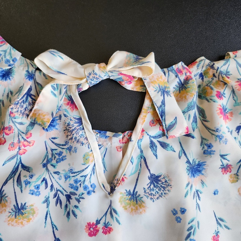 LC Womens Cottagecore White Botanical Wildflower Bow Back Sleeveless Top Size M - Picture 2 of 6